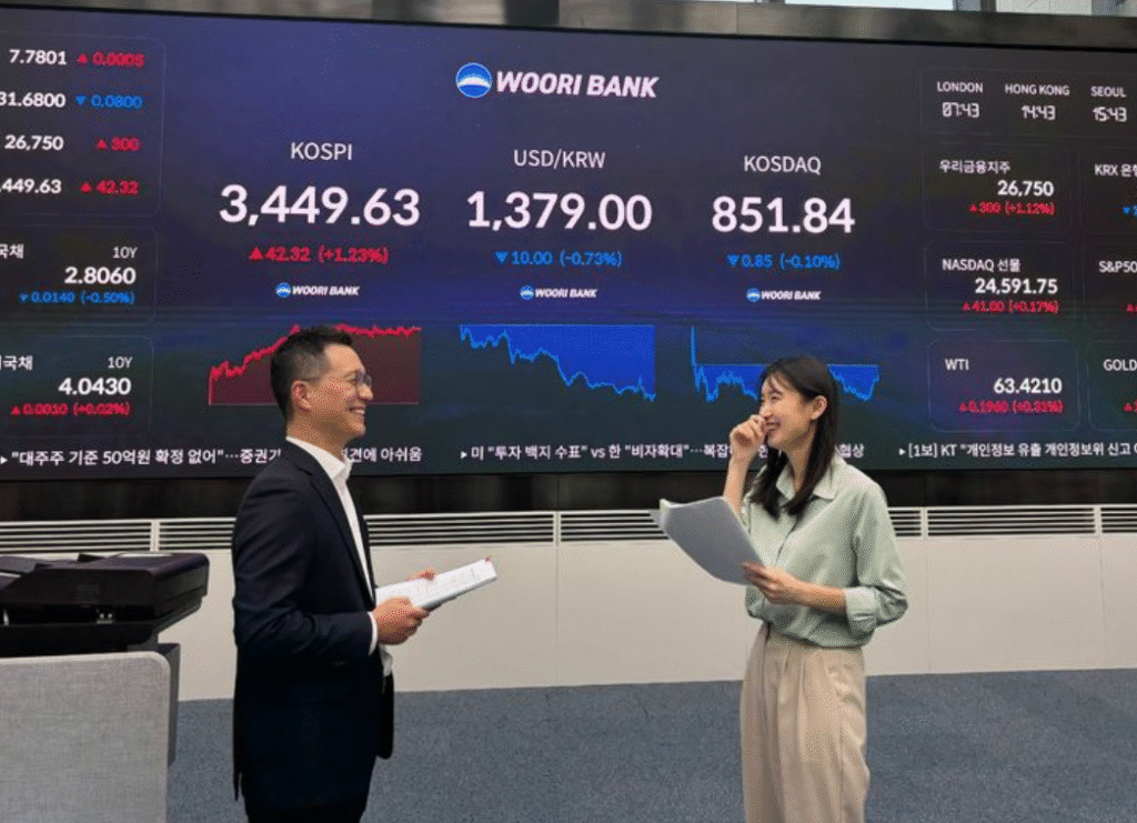 코스피가 16일 전 거래일(3407.31)보다 42.31포인트(1.24%) 오른 3449.62에 장을 마쳤다.(사진=우리은행) 2025.09.16